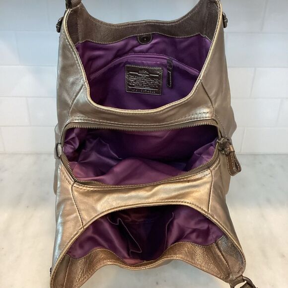 Coach Maggie Madison Metallic Leather Hobo Shoulder Bag HTF - Picture 12 of 16